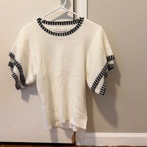 bishop + young White and Black Striped Crew Neck Sweater